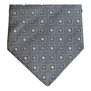 Foggia Handmade 100% Silk Tie Gray Blue Square Pattern‎ Necktie